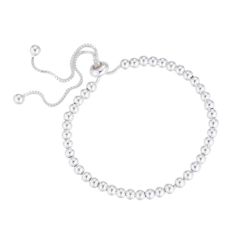 

Simple Trend Silver Color Stainless Steel Geometric Small Round Beads Beaded Adjustable Pull-out Bracelet for Women Jewelry Gift