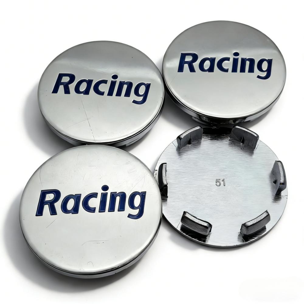 4pcs Racing Letter Logo Emblem Badge Car Wheel Center Caps 51MM Clips 46MM Wheels Hub Cap Rim Hubcaps Dust Cover Car Accessories