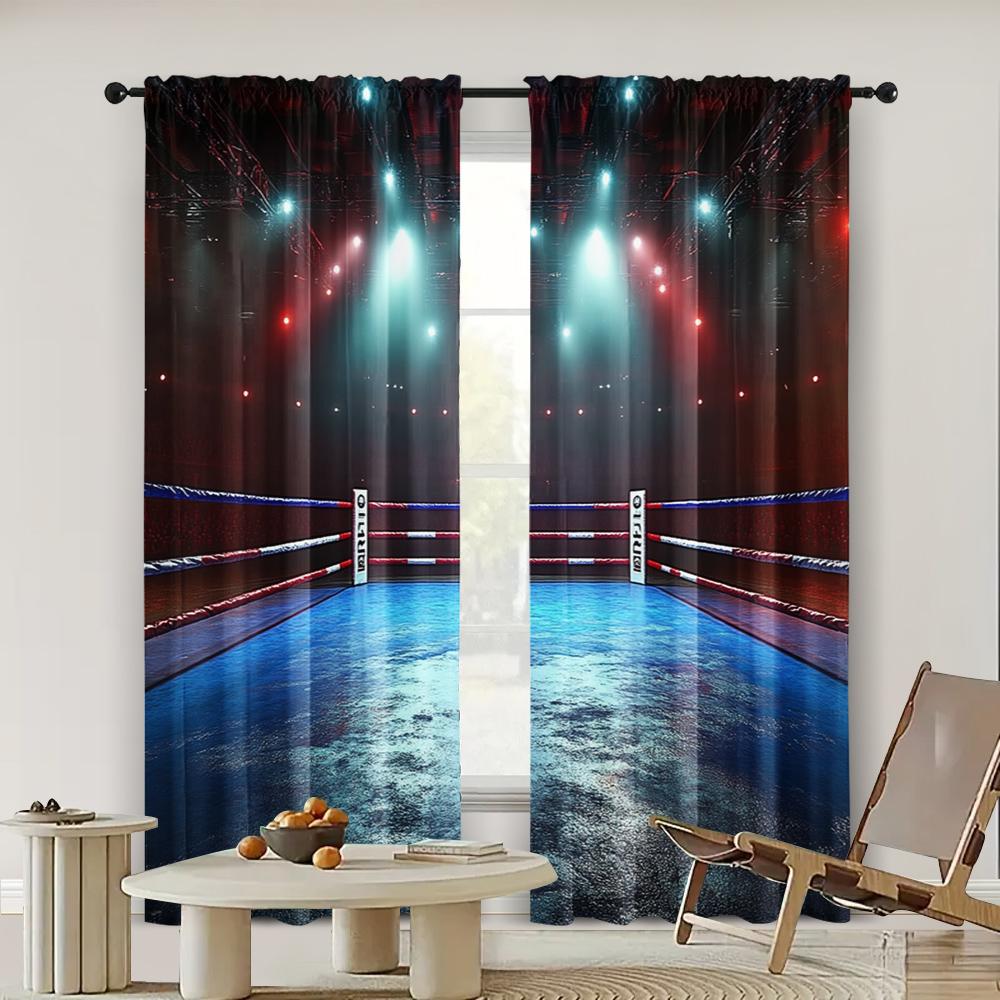 2pc,  Window Curtains Boxing Ring Arena Stage Lights Sports Photos Versatile Durable Polyester,Without Electricity Festive