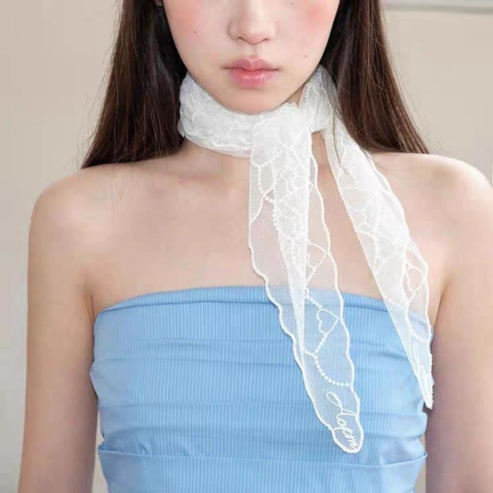 Heart Pattern Triangular Scarf Retro Hair Ribbon Versatile Lace Scarf  Women's Accessory