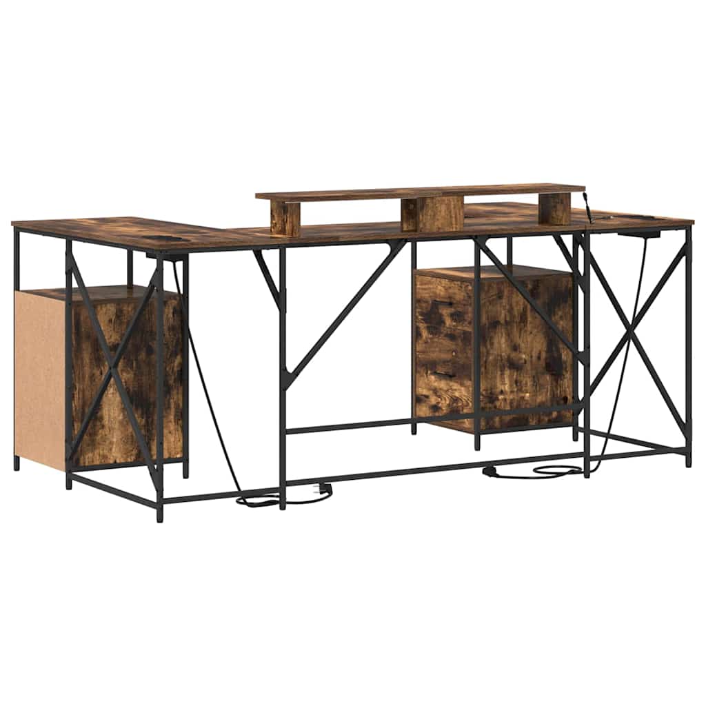Desk with Shelf Smoked Oak 182 x 101 x 87.5 cm