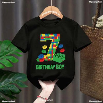 Fashion New Boy T-Shirt Funny Building Blocks 1-10 Birthday Kids T Shirt Summer O-Neck Shirt Tops For Kids Birthday Gift Tshirt