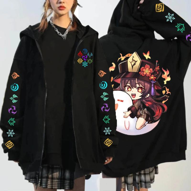 

Foreign Trade Cross-border New Genshin Impact Youth Plush Zipper Sweater Men and Women Loose Casual Hoodie XS