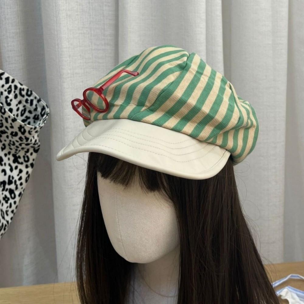 Korean Painter Berets Versatile Beanie Cap Vintage Striped Berets  Streetwear