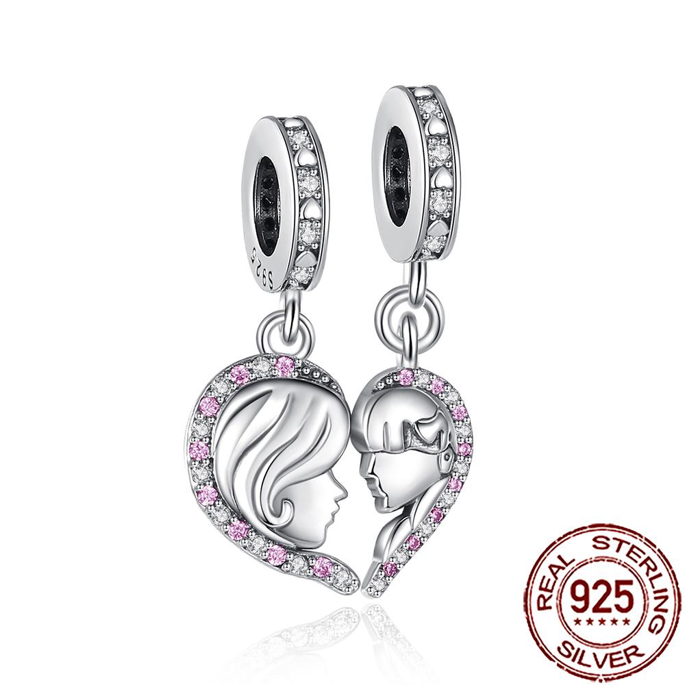 New Charms Copper Sister Daughter Mum Mother Family Love Heart Beads Fit Origina Bracelet Necklace Diy Jewelry