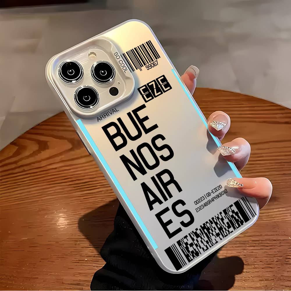 

Argentina Plane Ticket Phone Case For iPhone 16 15 14 13 12 11 Plus Pro Max multicolor Aurora laser Shockproof Funda Cover iPhone14pro