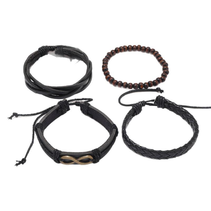 Trendy Infinity Wood Bead & PU Leather Bracelet Set: Retro Multi-Layer Artistic Jewelry