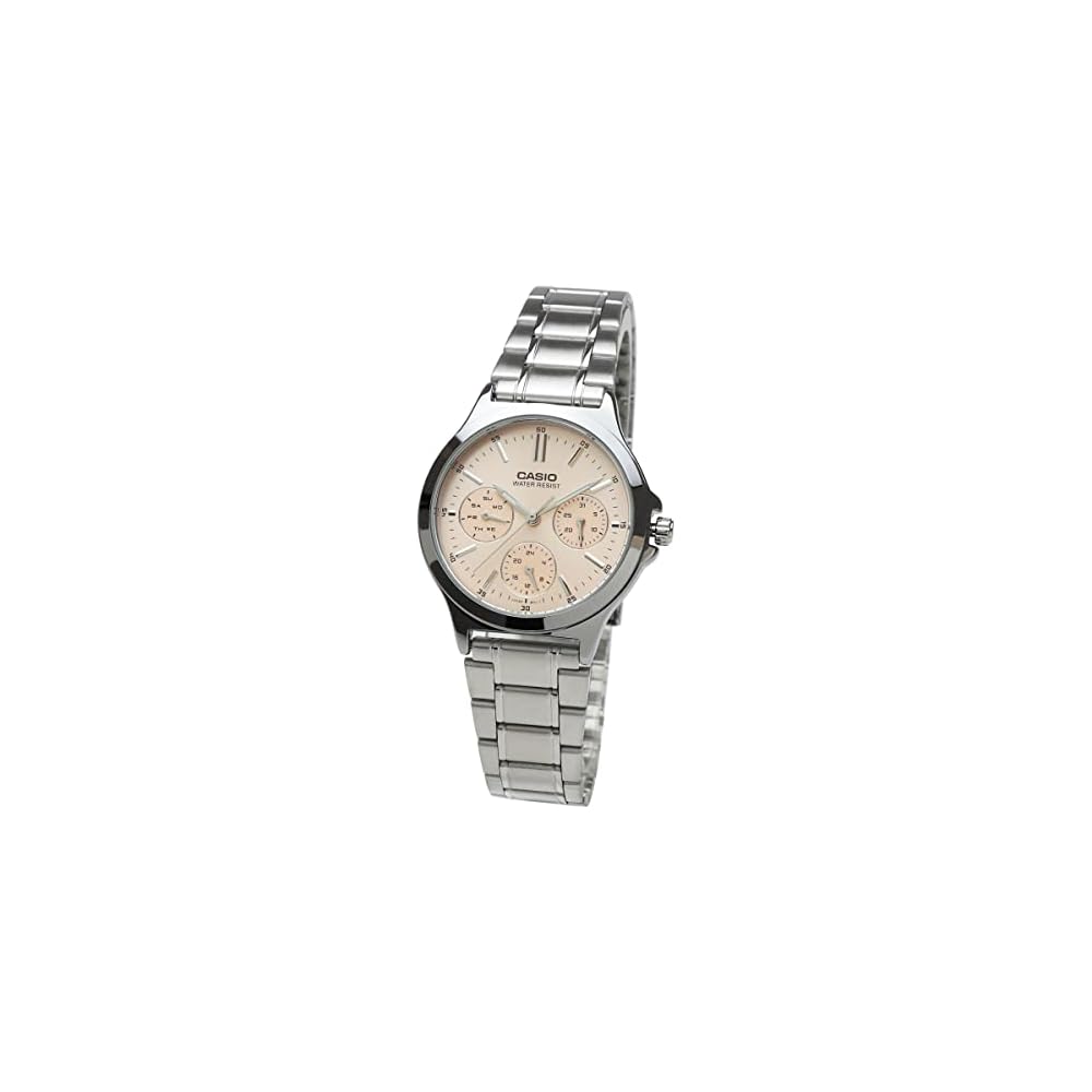 Casio LTP-V300D-4A Women s Standard Analog Calendar Watch Baby Pink Metal Bracelet