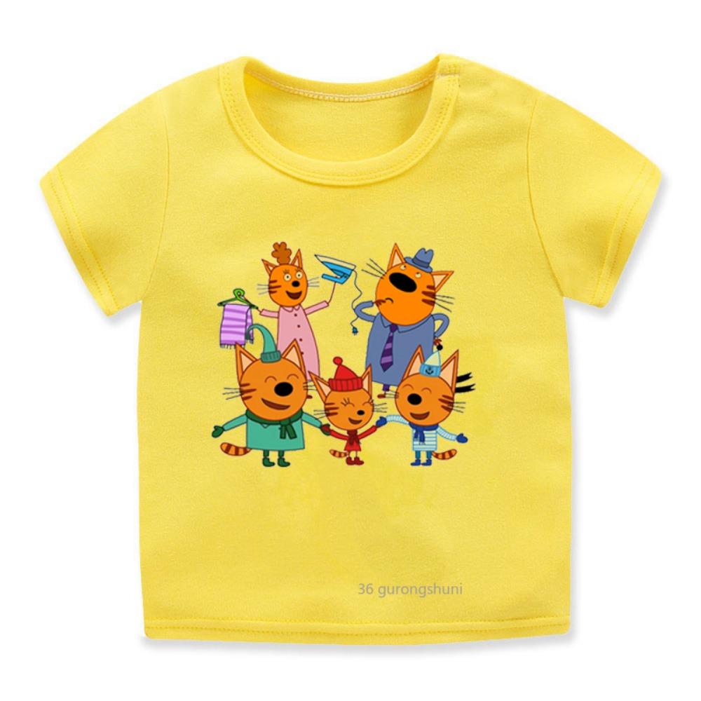 Tres Gatitos Dibujos Animados Ropa para Niños Camiseta para Niñas/Niños Linda Harajuku Camiseta Infantil Tops Verano Camiseta Casual Ropa para Niños Pequeños