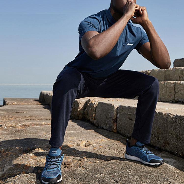 Li Ning Logo Pattern Straight Leg Knitted Sports Pants Men Pants Dark-Blue AKLSG63-2