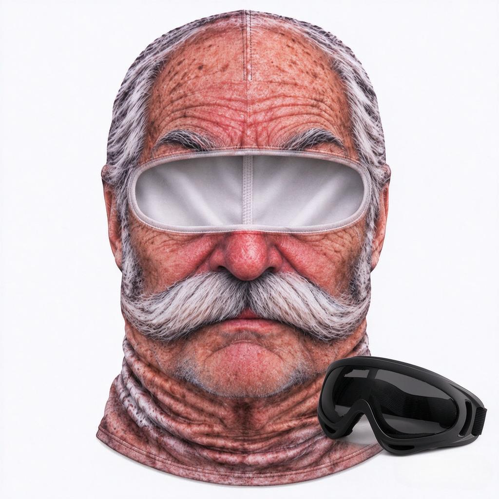 New 3D Face Printed Old Man Balaclava White Mustache Full Coverage Winter Mask Cover Stretch Elastic Funny Ski Mask