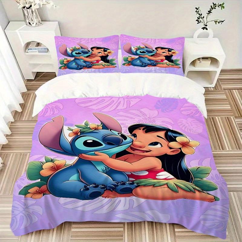 3-teiliges Bettwäsche-Set mit Stitch und Lilo Aufdruck, Atmungsaktiv und Weich, Maschinenwaschbar, Weihnachtsgeschenk, Geeignet für Schlafzimmerdekoration, 100