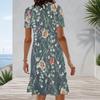 Women Plus Size Round Neck Short Sleeve White Hot Pink Printed A Line Dress