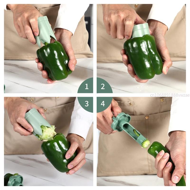 Slicer Vegetable Cutter Creative Pepper Corer Cleaning Coring Gadget Fruit Tools Cooking Device 2-in-1 Kitchen Seed Remover