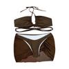 Women's Three Piece Swimsuit Set Two Piece Bikini with Skirt Cover Up Strappy Design Ruched Detail Adjustable Ties Beachwear Swimwear