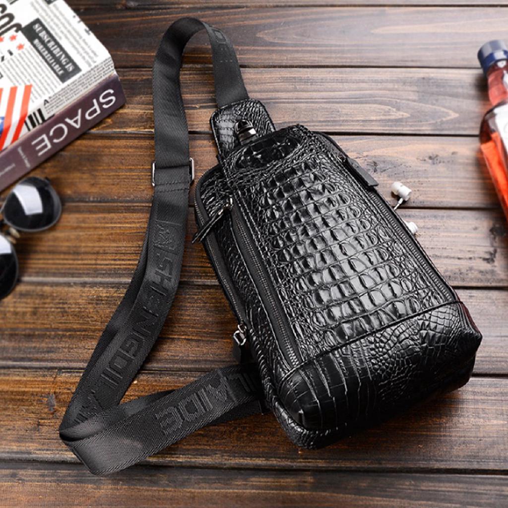 Men's Leather Crocodile Pattern Chest Bag Sling Backpack Men's Leather Crocodile Pattern Chest Bag Sling Backpack