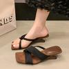 Fashion Shoes Woman 2025 On A Wedge Female Slippers Heeled Mules Square Toe New High Retro Scandals Slides On A Wedge Female Shoes Slipp