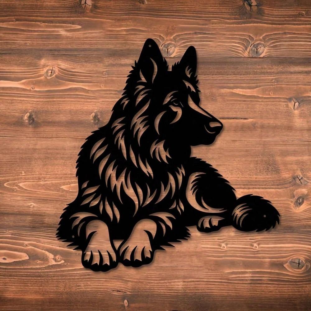 Wrought Iron German Shepherd Sculpture Outdoor Garden Decor Indoor Wall Art