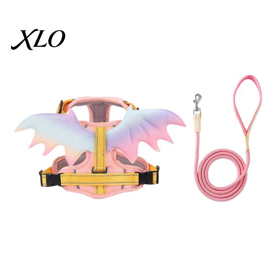 Secure Training Harness No Pull Dog with 5Ft Leash, Cute Colorful Wings Harness, Adjustable Soft Nylon Chest Strap Reflective Vest Handle for Walking