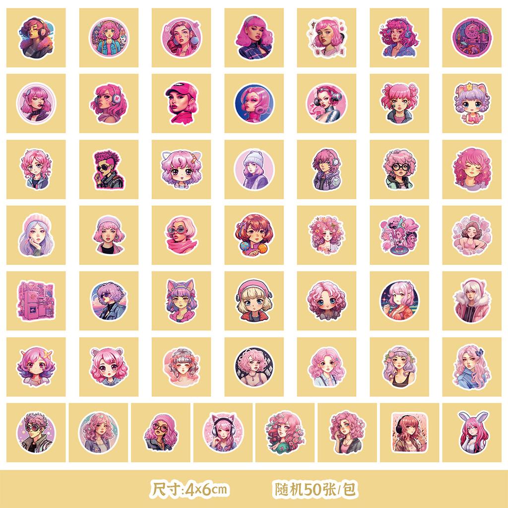 50/100 Cute Little Girl Graffiti Stickers Mobile Phone Water Cup Decoration Waterproof Stickers DIY Hand Account Stickers