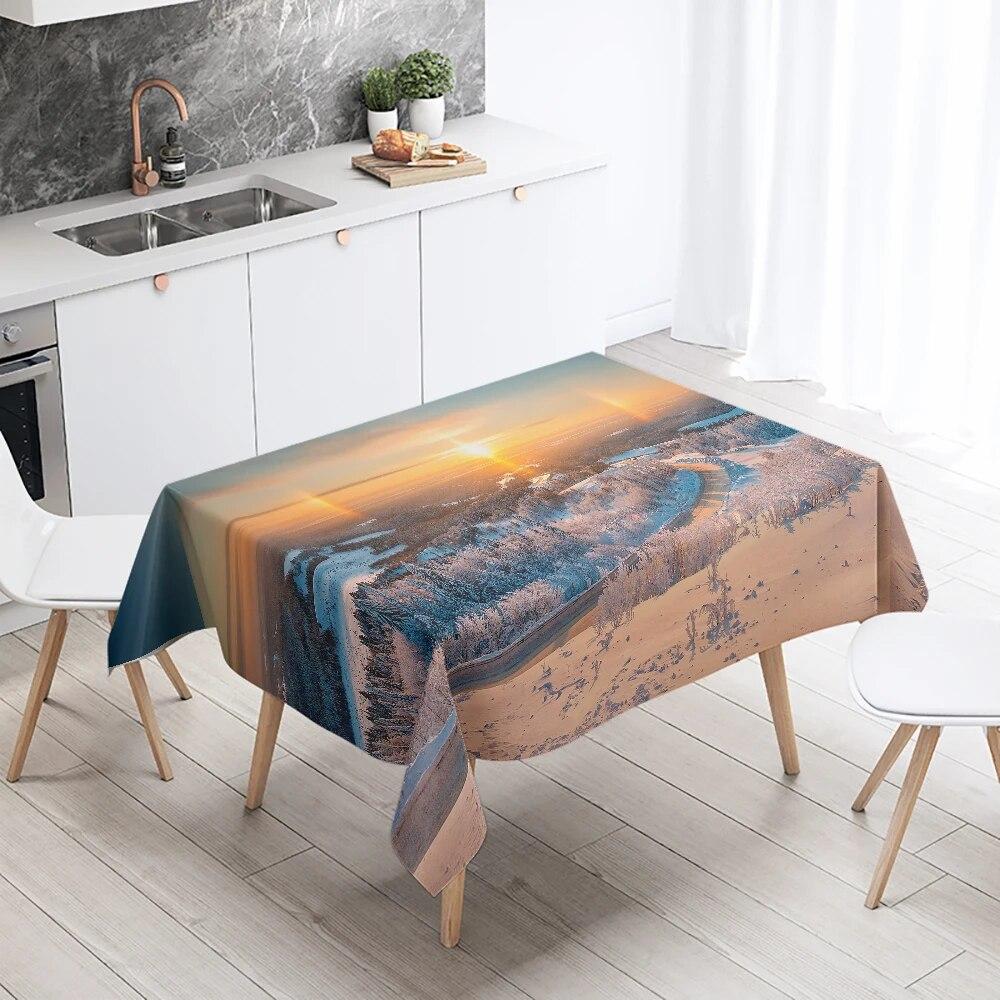 Sunrise Sunset Scenery Tablecloth Restaurant Table Decoration Stain Resistant Waterproof Rectangular  Home