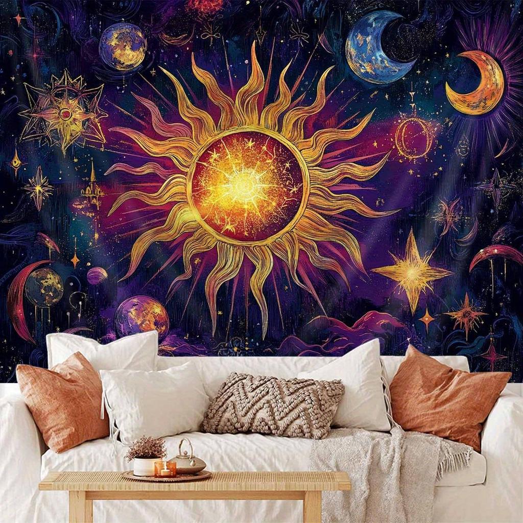 VIKAMA Cosmic Star and Moon Mythology Tapestry Sun and Moon in Harmony Meditation Room Theme Bohemian-Style Living Room