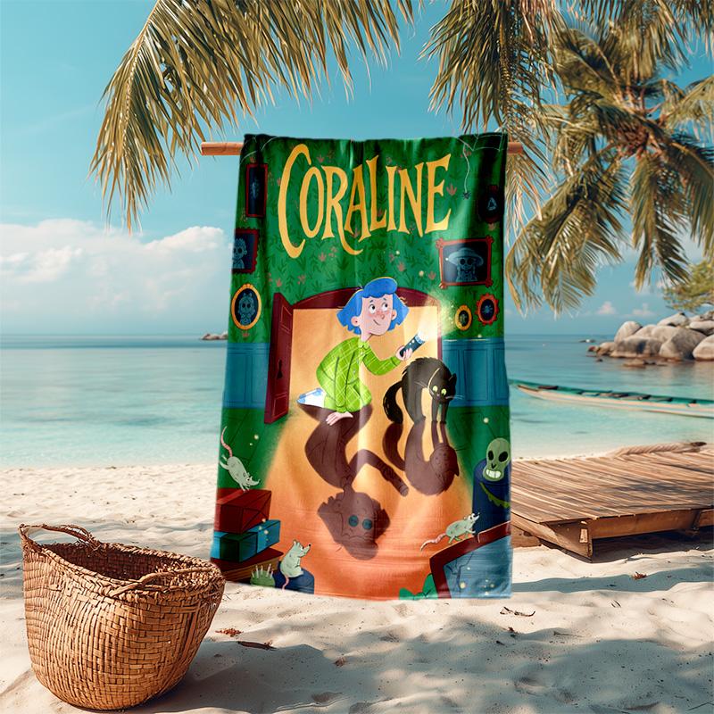 Coraline Cartoon Soft Beach Towel Outdoor Vacation Beach Towel Outdoor Absorbent Bath Towel Blanket Beach Towel Soft Outdoor Camping