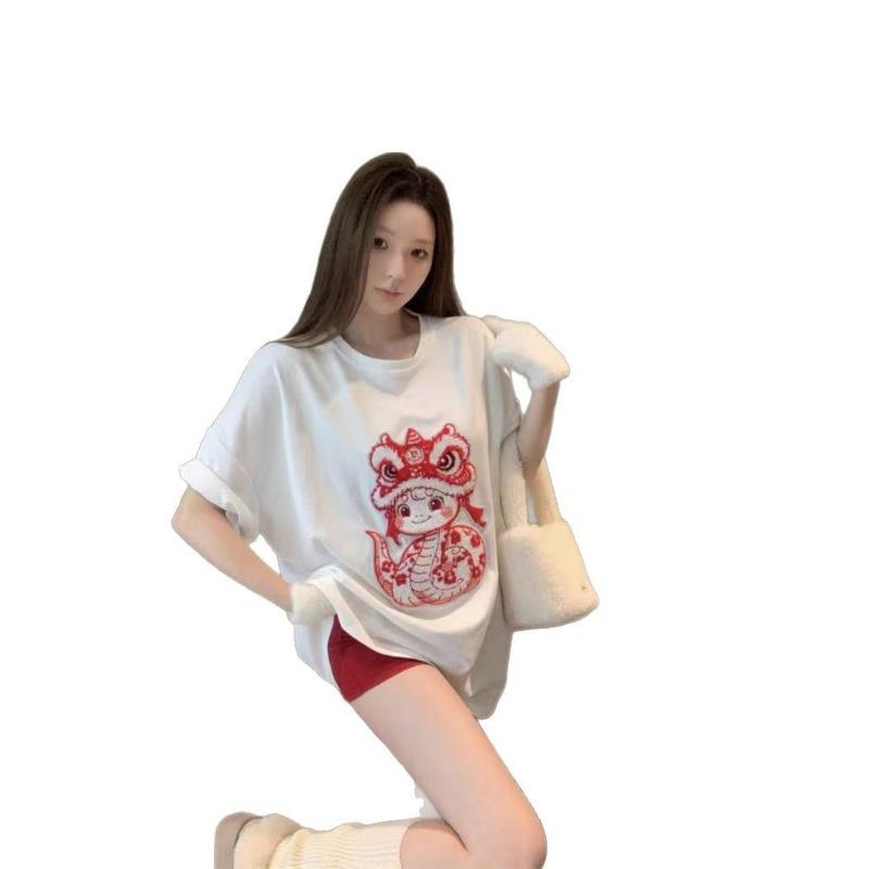 Damen Kurzarm Bedrucktes T-Shirt Sommer Locker Mode Einfach Lässig Trend Bluse