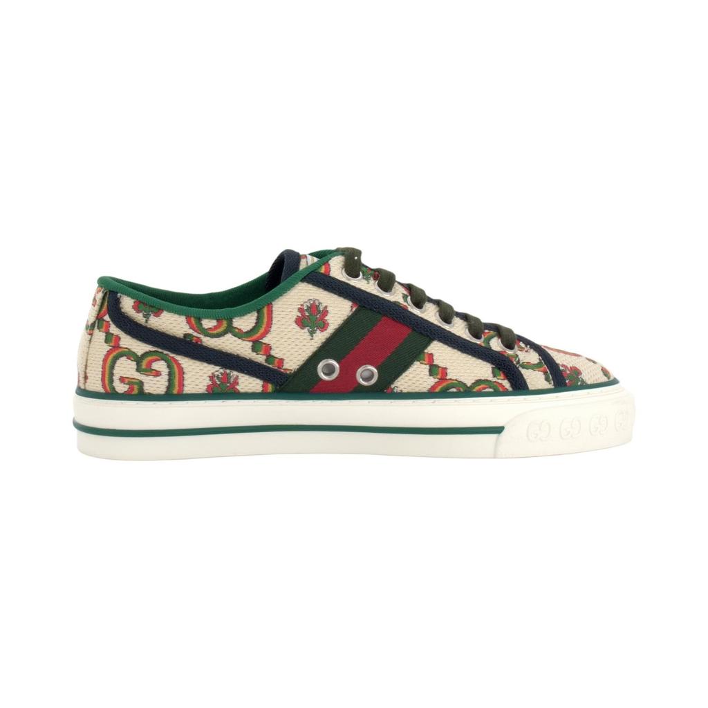 Gucci Tennis 1977 Low Top Stylish Skateboarding Shoes Women's Beige Green 677648 UMB30 9662