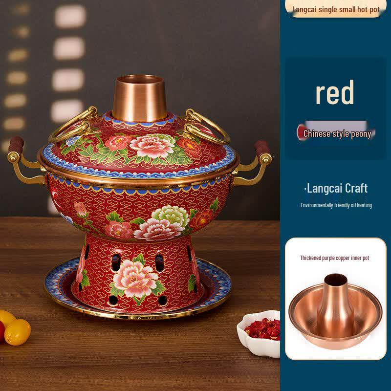 GOWKE Cloisonné Copper Personal Hot Pot with Alcohol Burner