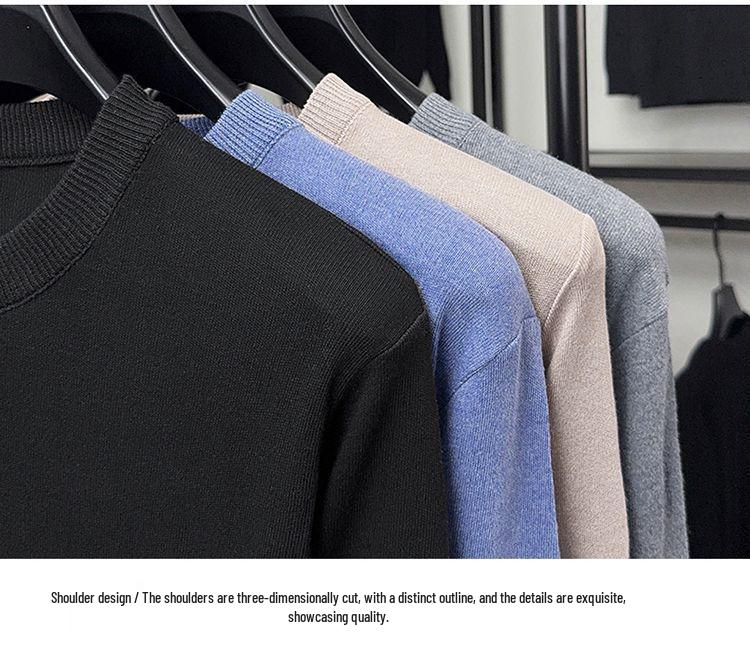 Men's Velvet Knitted Round Neck Sweater - Thick Warm Base Layer for Autumn/Winter.