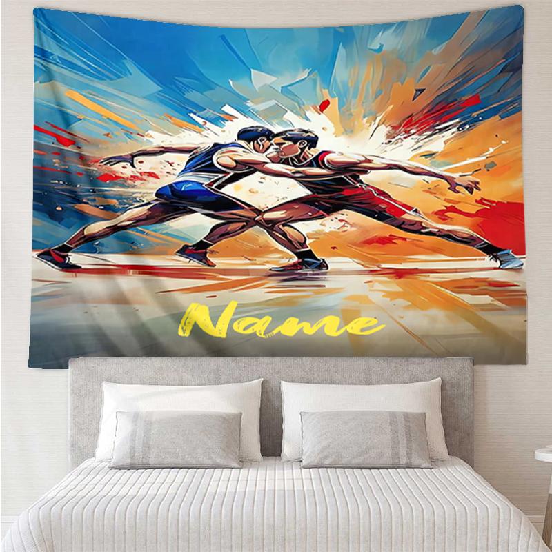 Custom Name wrestling Print Tapestry, Backdrop, Easy Setup, Ideal for Bedroom, Office & Living Room, with Aesthetic Wall Hanging Decor.