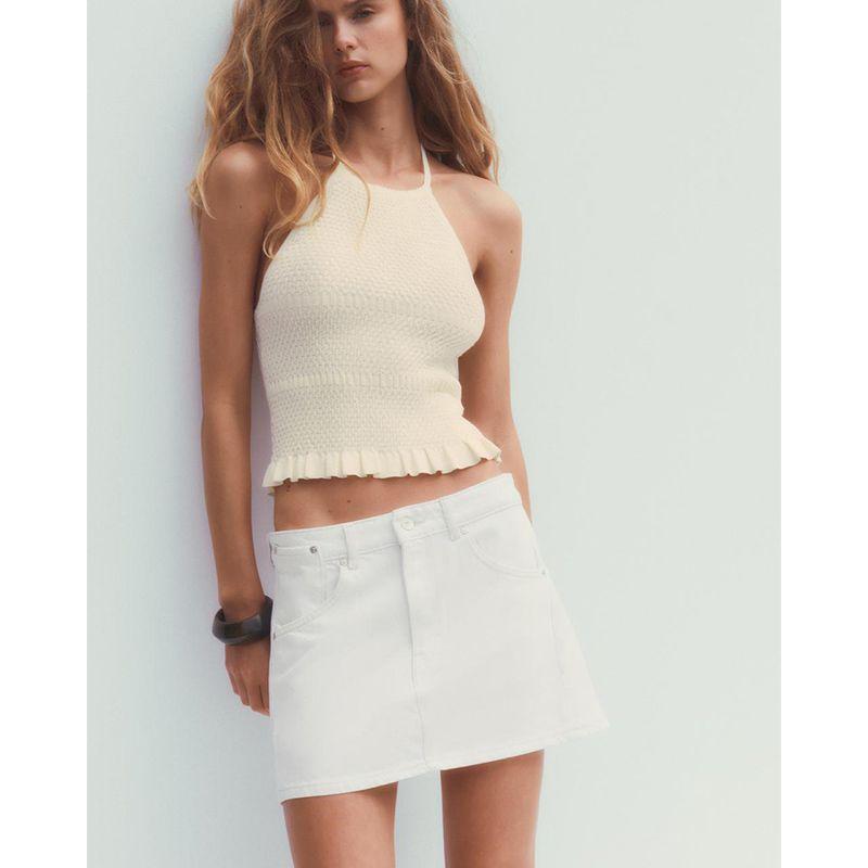 Summer Women clothes Laminated Decoration Backless Knitted Neck Collar Simple Sleeveless Casual Top 2653006