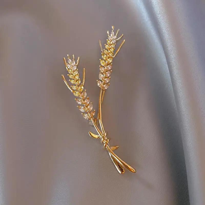 

Luxury Rhinestone Wheat Ears Brooches For Women Fashion Elegant Crystal Plant Pin Brooch Jewelry Coat Accessories Gift золотой