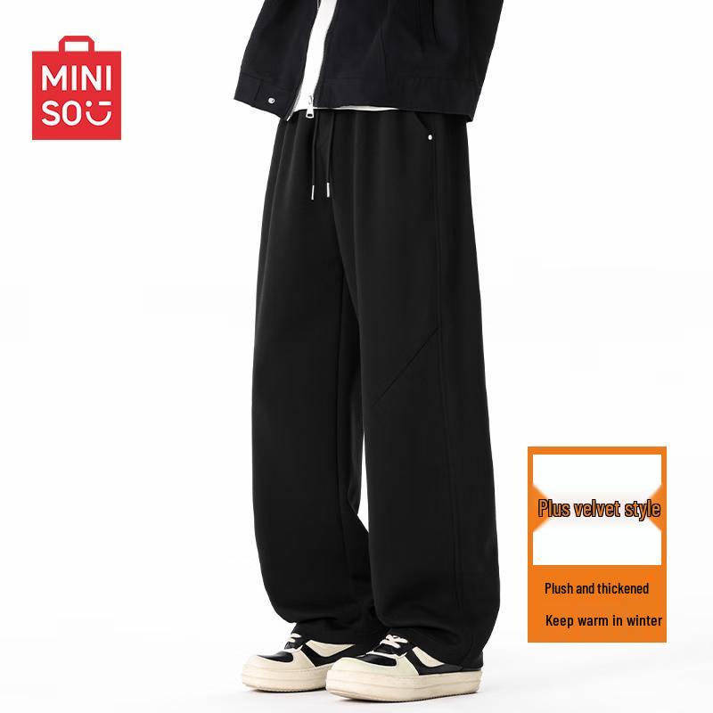 

MINISO Men s Autumn/Winter Fleece-Lined Curved-Leg Pants L