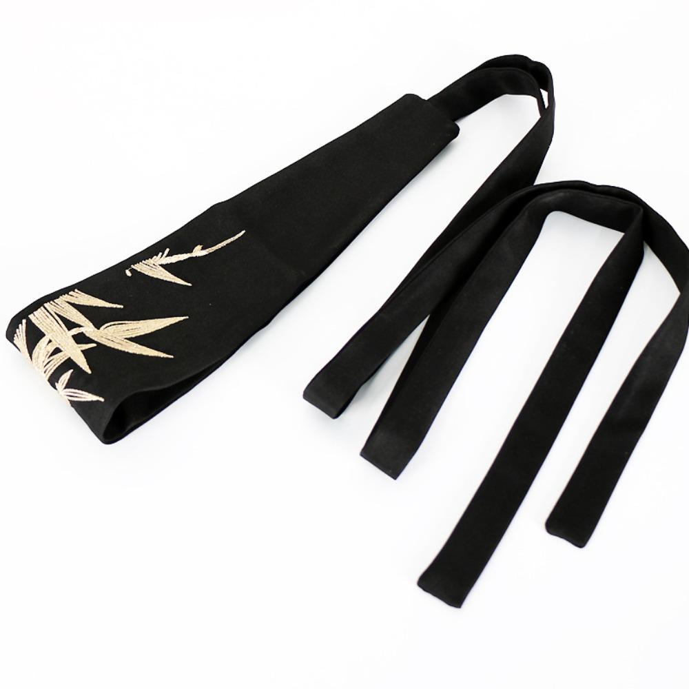 Chinese Traditional Embroidery Waist Band Wide Black Corset Tie Belt Dress Decor Hanfu