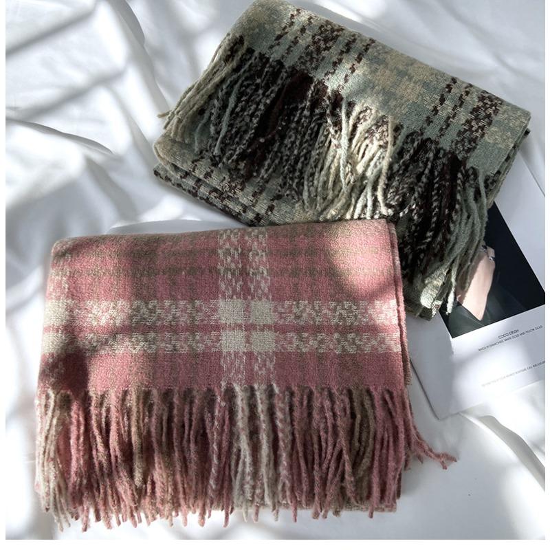 Striped Plaid Scarf Women's New Winter Scarf Thickened Warm Shawl  Warm Neck Scarf Autumn Winter Thickened Coldproof Wrap Scarf