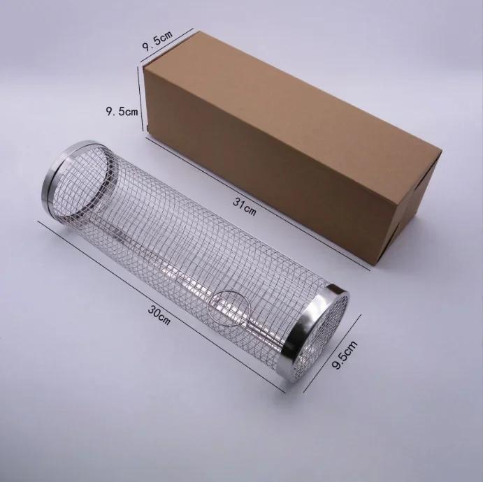 Stainless Grill Steel Tools Dining Barbecue Kitchen Utensils Home. Cookware Bbq Cage Portable Roller Bar Outdoor Net Smoker