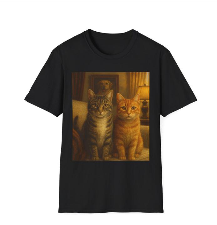 Vintage Cat Dog Family Portrait Short Sleeves TShirt Cute Retro Aesthetic Cat Lover Dog Lover Casual Streetwear Graphic Tee Top S