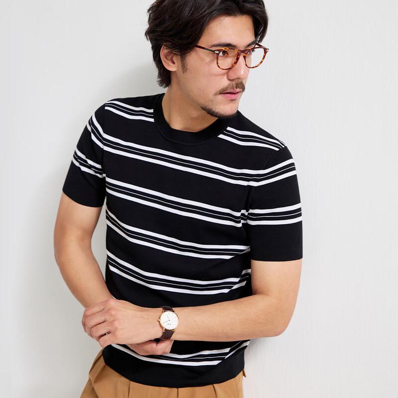 Zhuangji Men's Color Block Stripe Cotton Blend T-Shirt