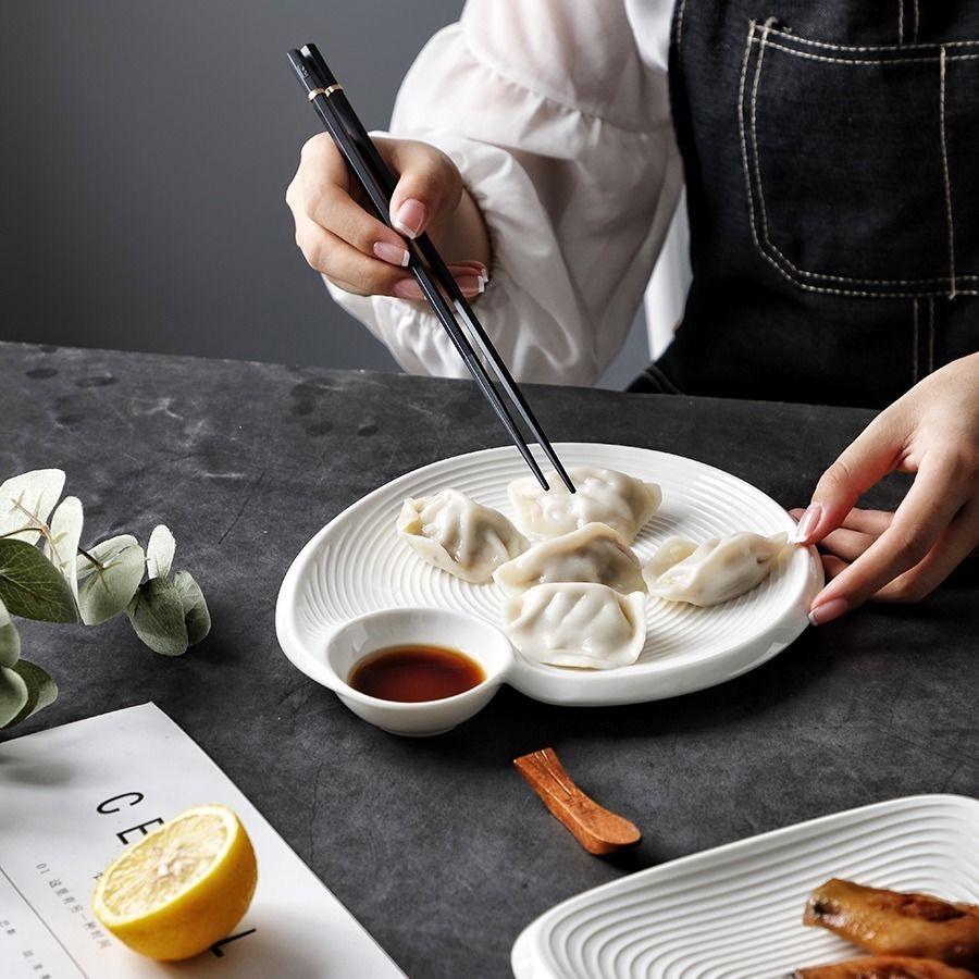 Creative Simple Separated Dumpling Plate Tableware Ceramic Fruit Plate Salad Plate Kitchenware