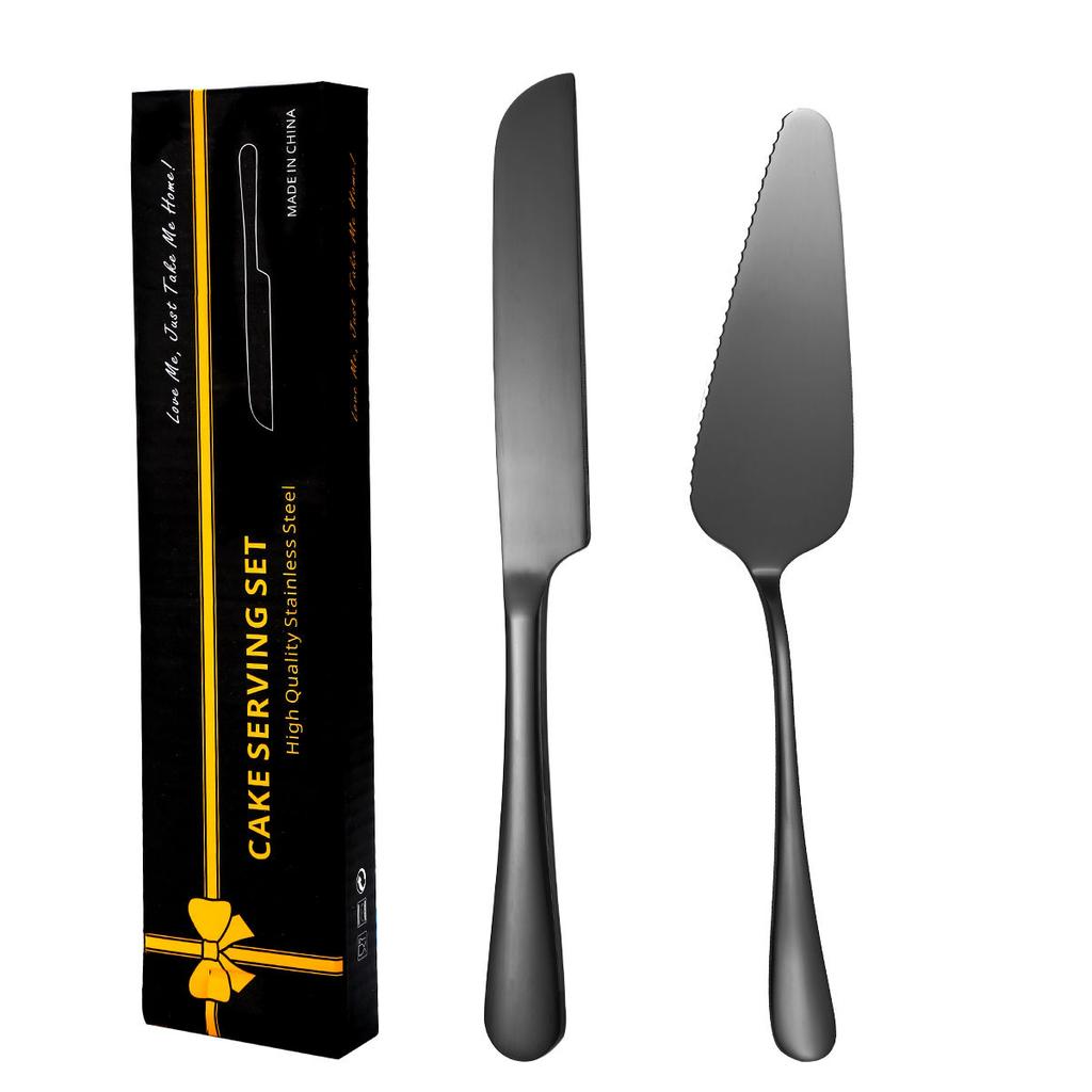 2Pcs Cake Knife Shovel Set Tableware Kit Serrated Edge Cake Server Blade Cutter Pie Pizza Shovel Wedding Birthday Party Cutlery