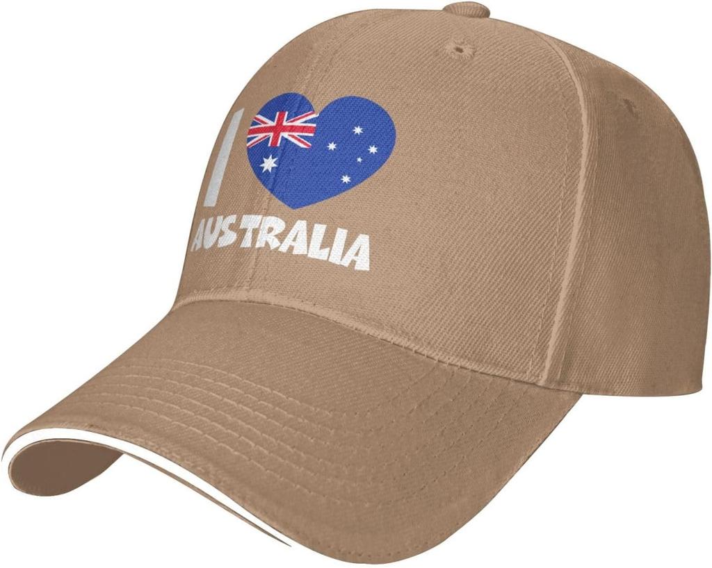 I Love Australia Heart Flag Baseball Cap Polyester Adjustable Casual Sport Outdoor Headwear