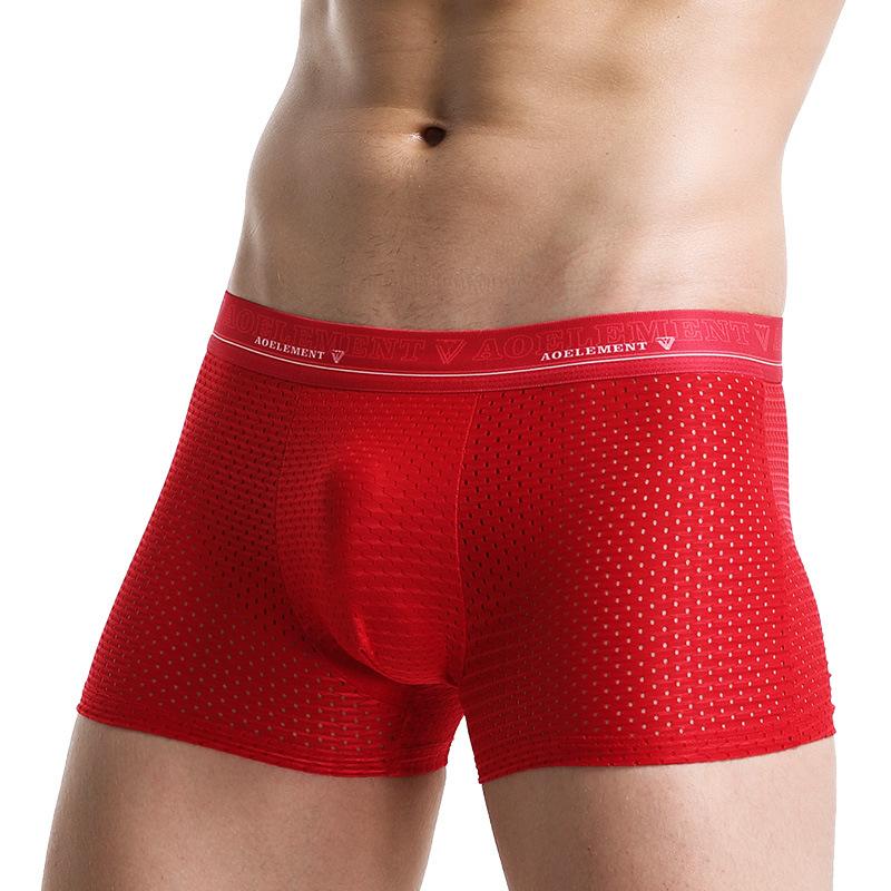 Breathable Youth Thin Men's Underpants, Shorts, Mesh Men's Boxers, Sports Ice Silk Hollow Out Summer Boxers
