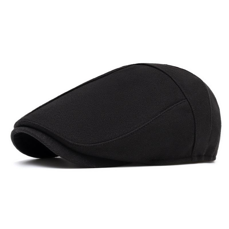 Winter Warm Forward Cap Men's Velvet Thick Cap Woolen Beret Solid Color British Newsboy Cap