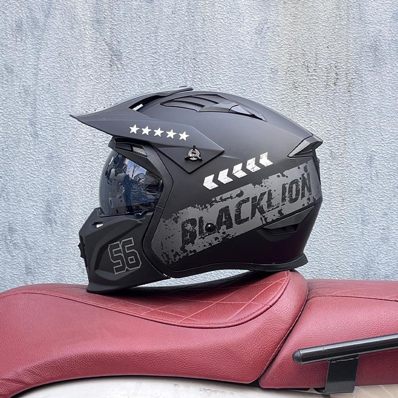 Street Fighter Motorcycle Helmet Men's and Women's Full Helmet Four Seasons Locomotive Retro Detachable Combination Helmet