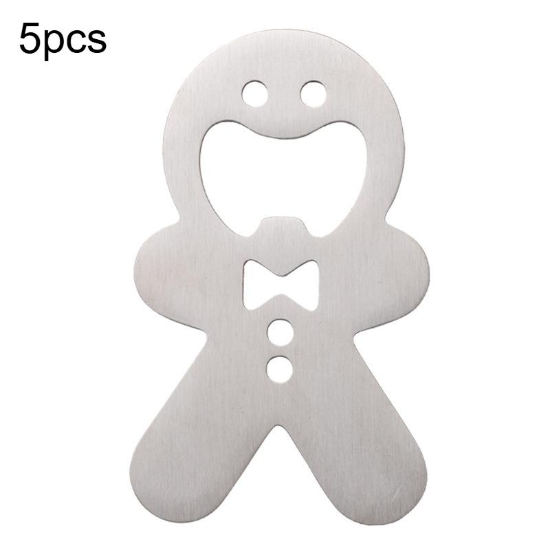 

5 шт. Открывашки для бутылок из нержавеющей стали - Праздничный дизайн с пряничным человечком, Гладкая отделка, Идеально подходят для пива, газировки, кухни и праздничного декора