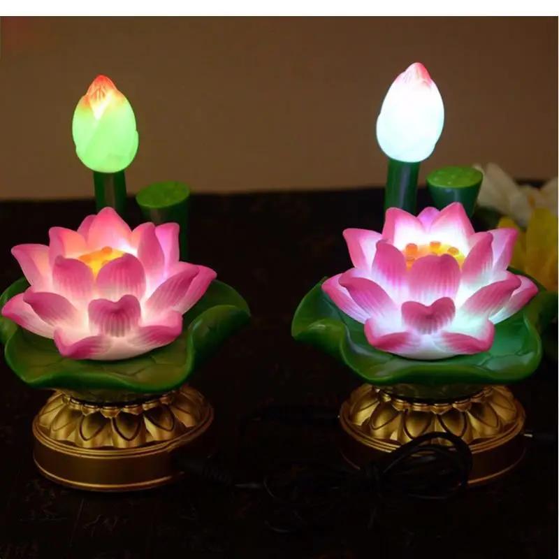 2pcs Simulated Candle Holder Ornament Lotus Shaped Design Buddha Hall Desktop Decor Household Sacrificial Supplies Feng Shui