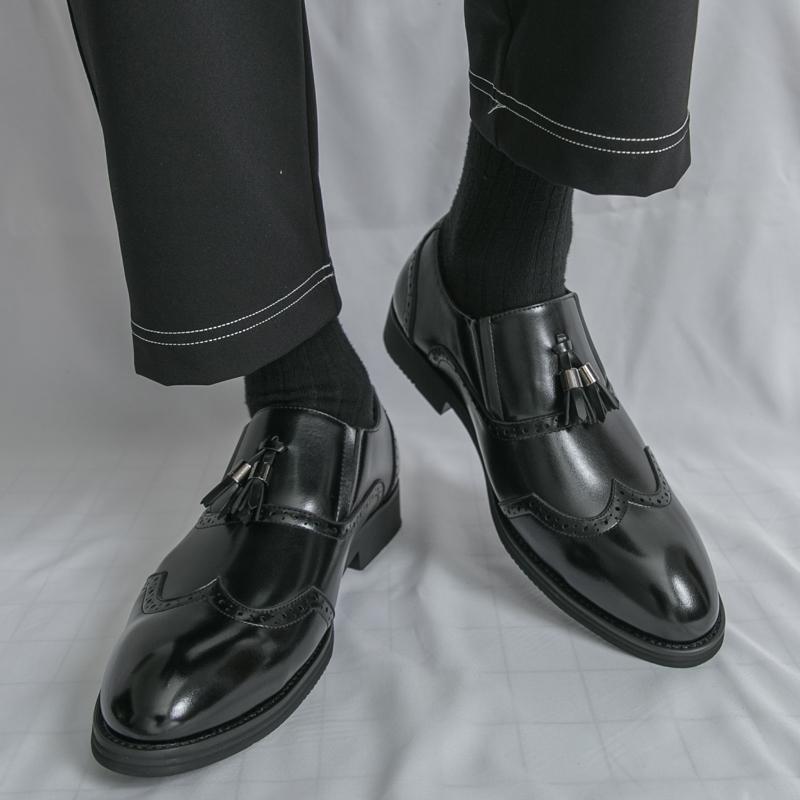 Men Loafers Leather Brogues Shoes Formal Business Wedding Dress Prom Black Shoes Large Size