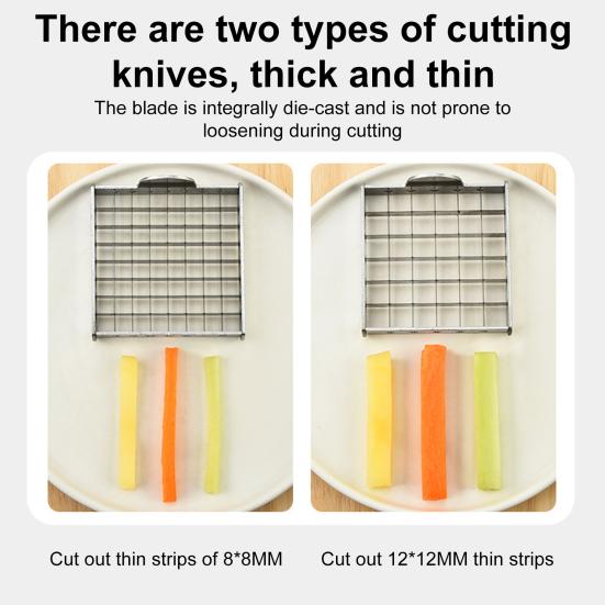 French Fry Cutter Stainless Steel Potato Chip Cutter with No-Slip Suction Base Versatile Vegetable Slicer for Potatoes Carrots Cucumbers